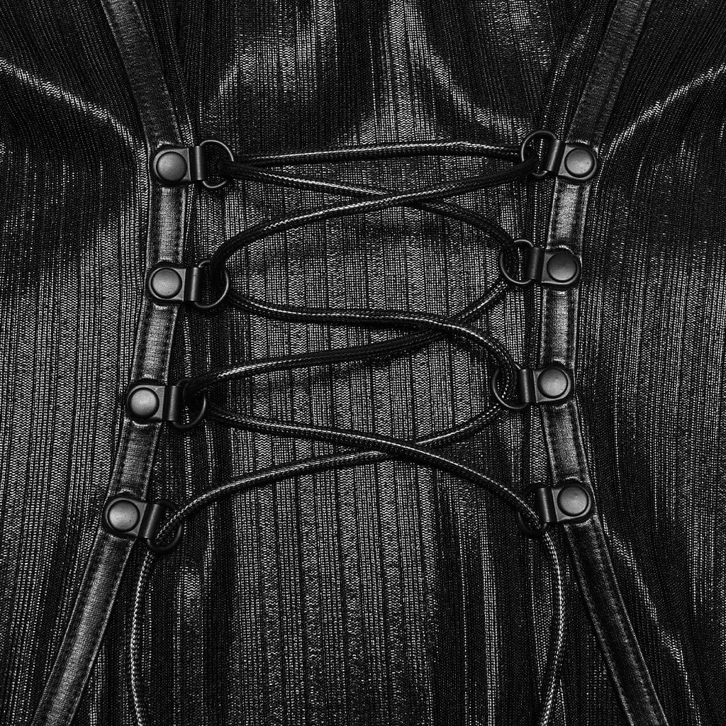 PUNK RAVE Women's Punk Pentacle Side Slit Slip Dress Black