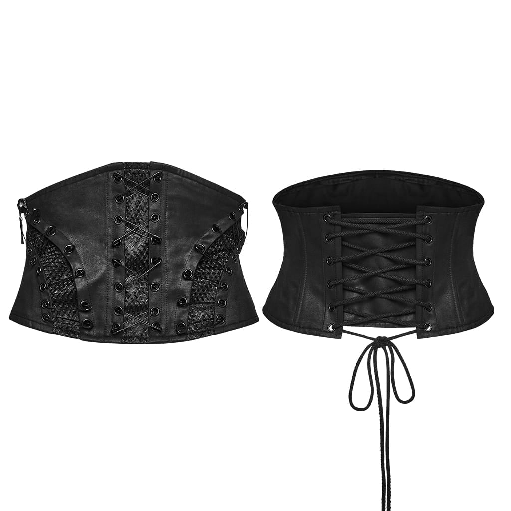 PUNK RAVE Women's Punk Pin Side Zipper Lace-up Underbust Corset