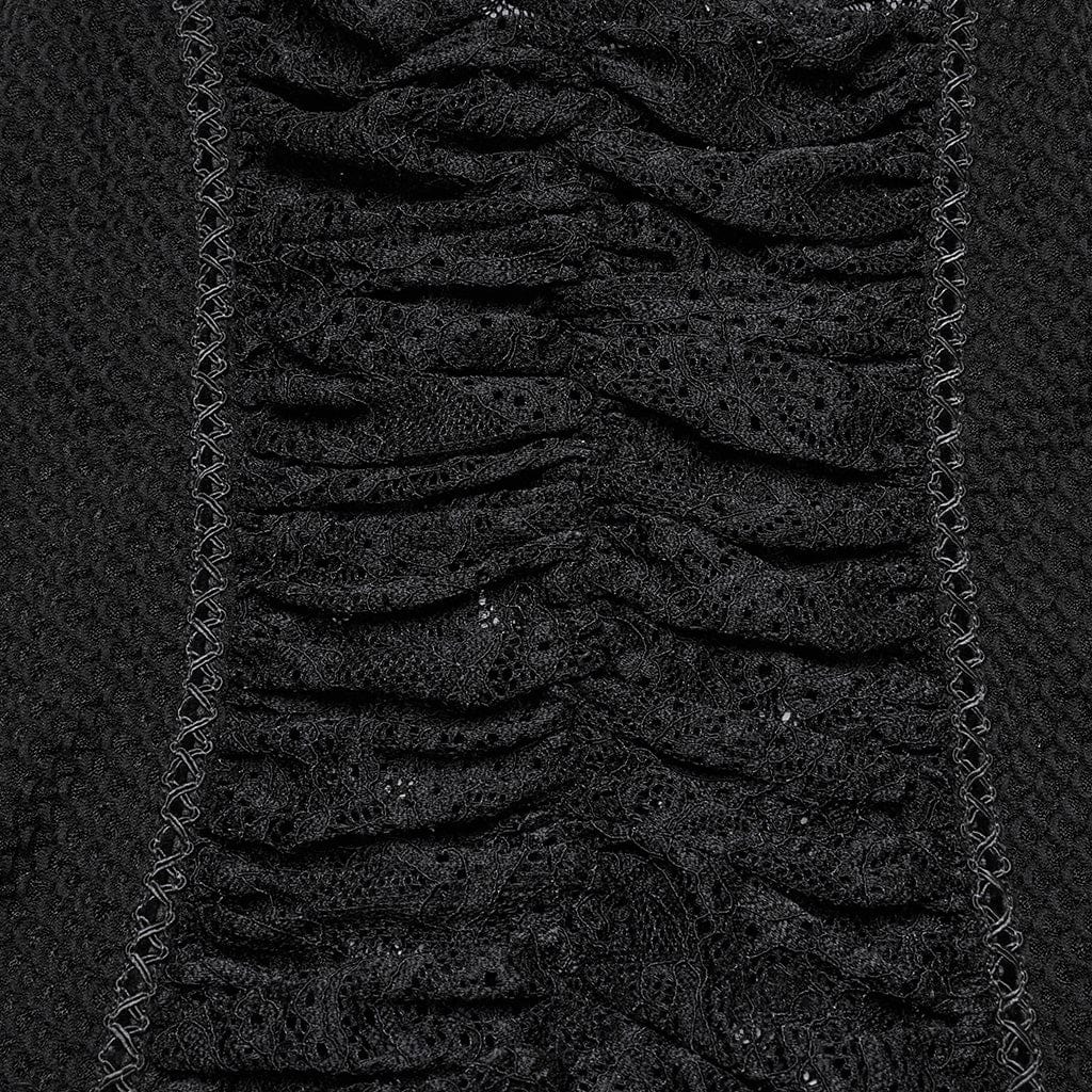 PUNK RAVE Women's Punk Plunging Lace Splice Tank Top