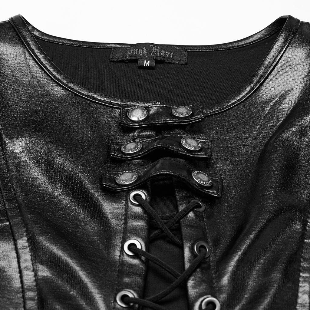 PUNK RAVE Women's Punk Plunging Split Lace-up Dress