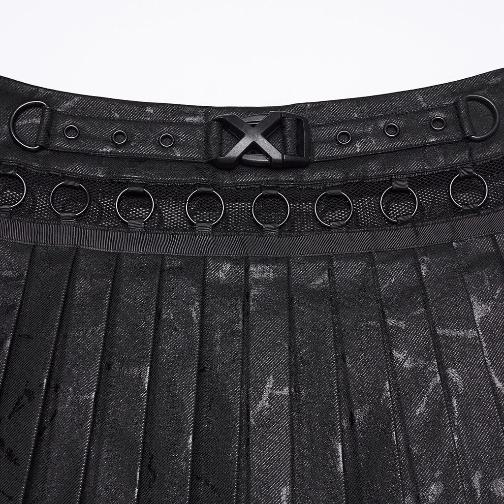 PUNK RAVE Women's Punk Printed Rings Pleated Skirt