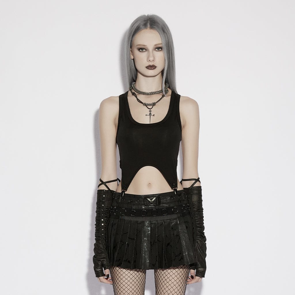 PUNK RAVE Women's Punk Printed Rings Pleated Skirt