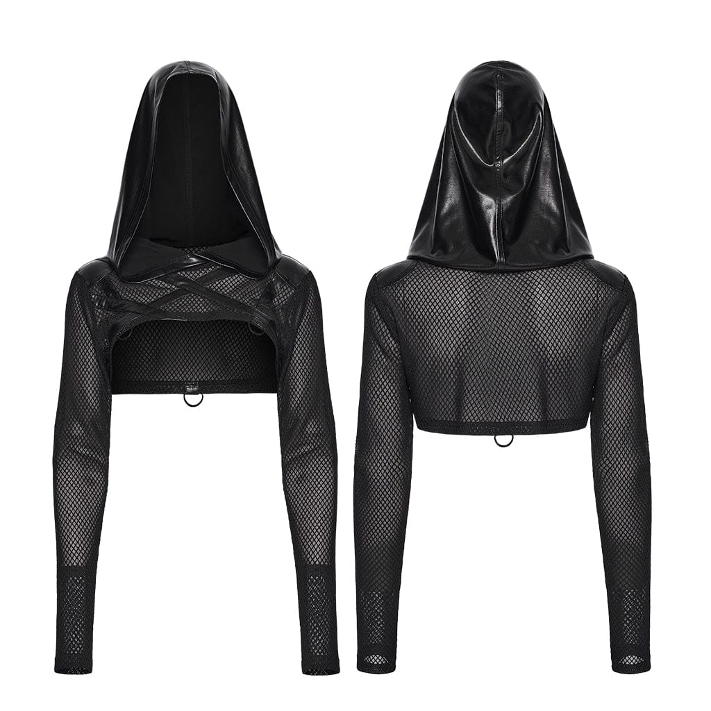 PUNK RAVE Women's Punk Pullover Sheer Hooded Cape