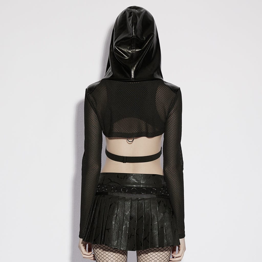 PUNK RAVE Women's Punk Pullover Sheer Hooded Cape