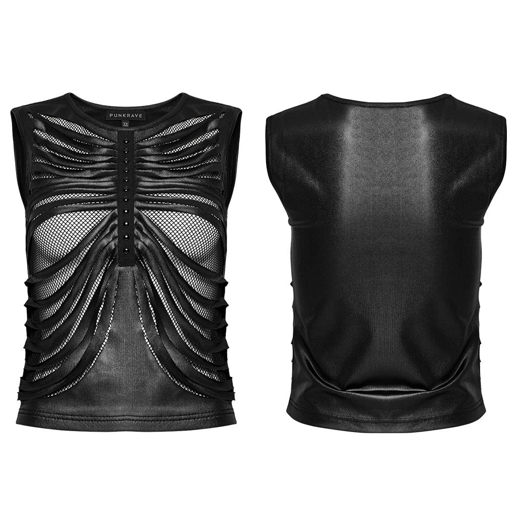 PUNK RAVE Women's Punk Ribbed Mesh Splice Tank Top