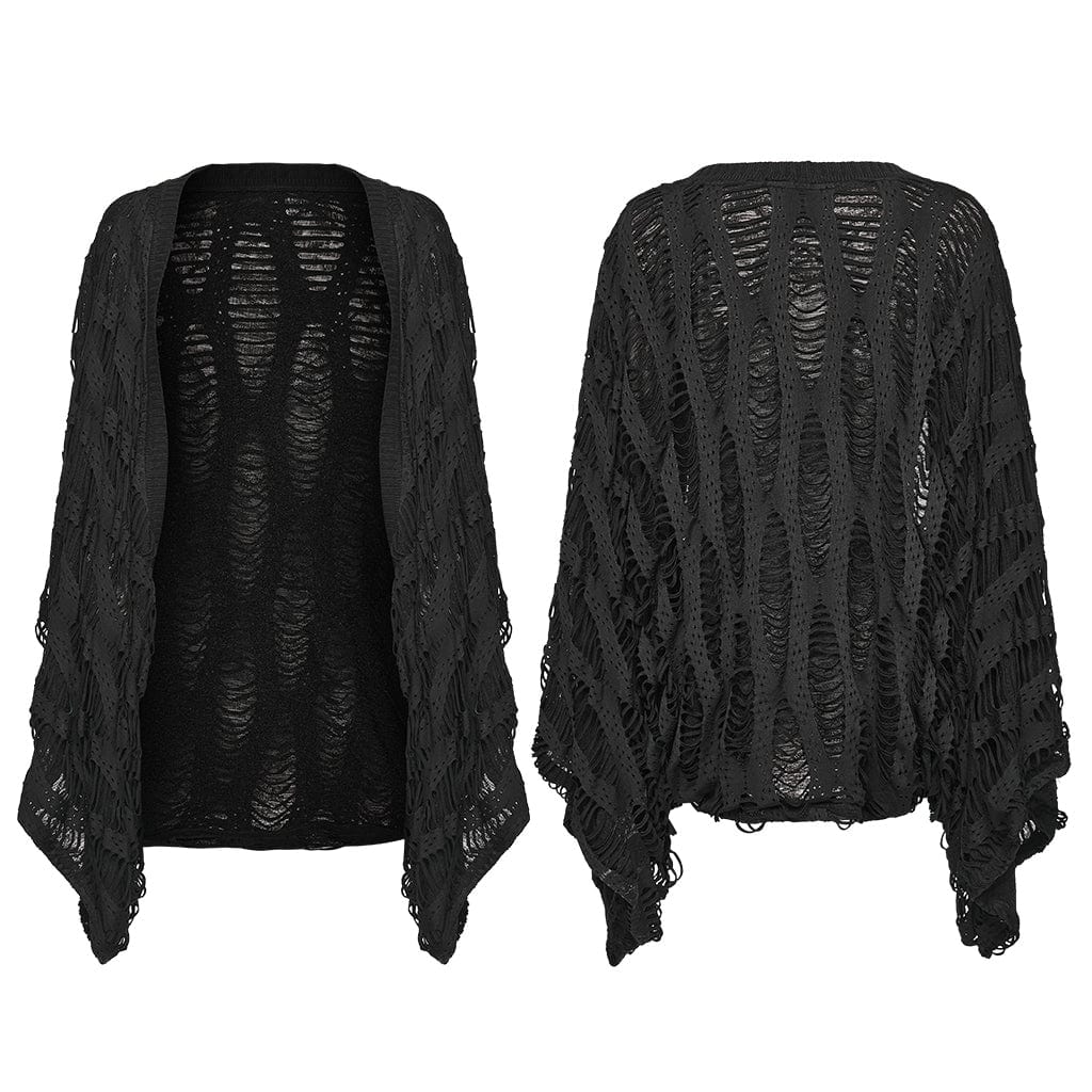 PUNK RAVE Women's Punk Ripped Batwing Sleeved Cardigan