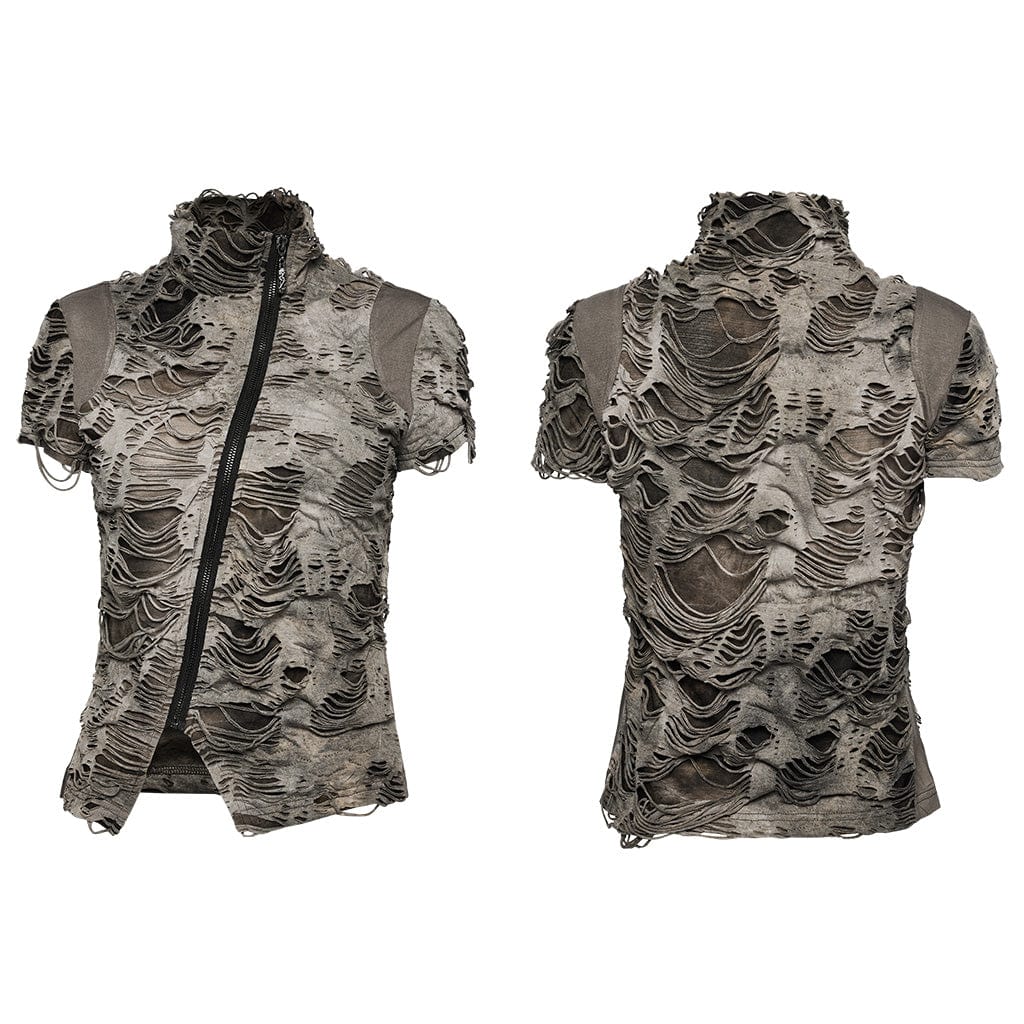 PUNK RAVE Women's Punk Ripped Distressed Short Sleeved Shirt