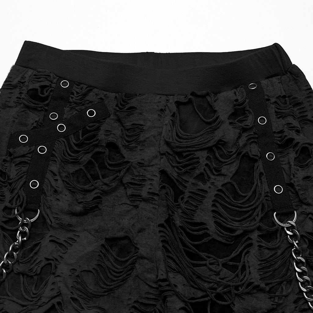 PUNK RAVE Women‘s Punk Ripped Eyelet Chain Leggings