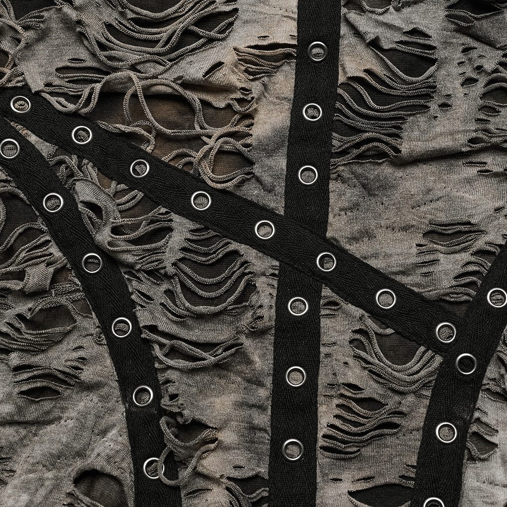 PUNK RAVE Women's Punk Ripped Eyelet Distressed Irregular Slip Dress