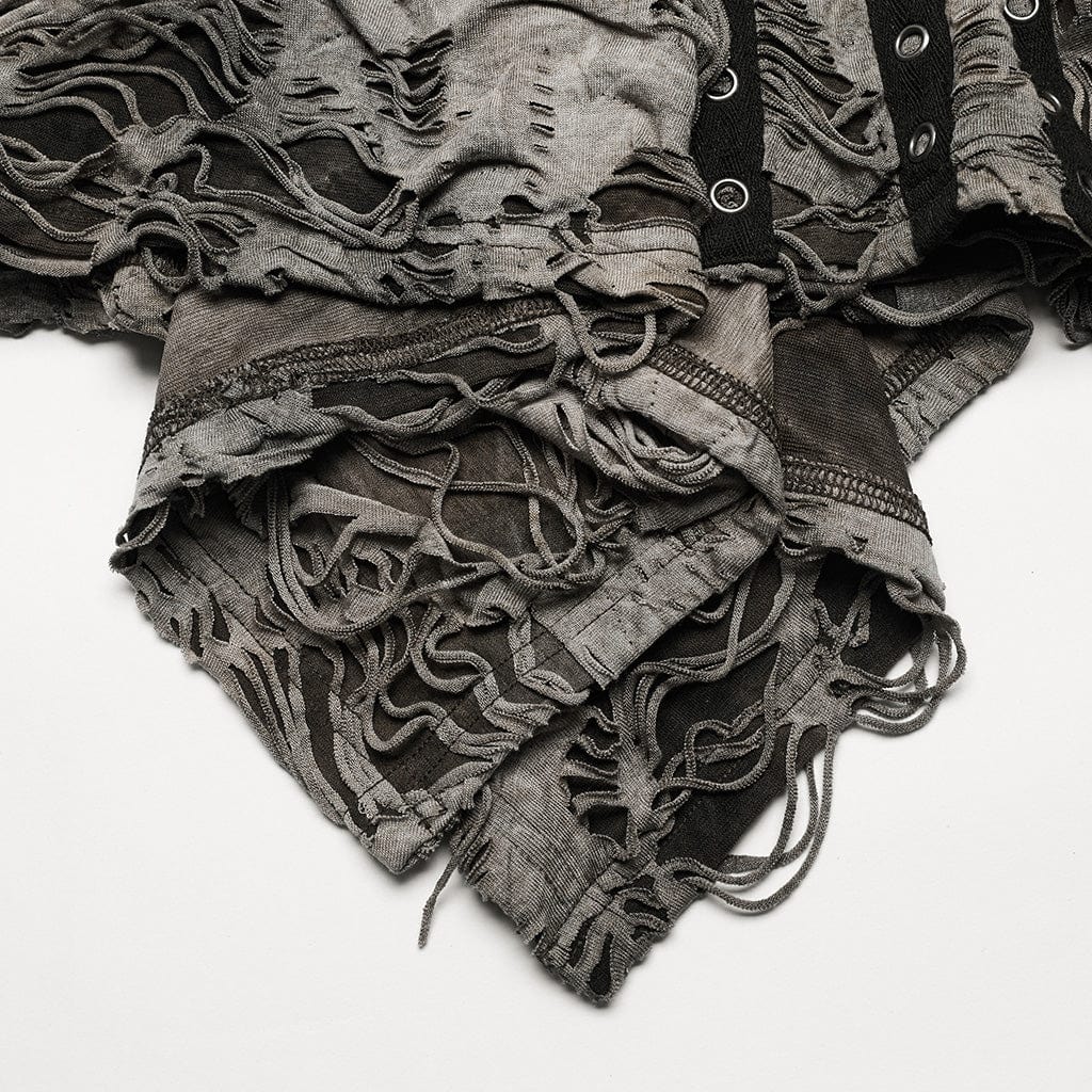 PUNK RAVE Women's Punk Ripped Eyelet Distressed Irregular Slip Dress