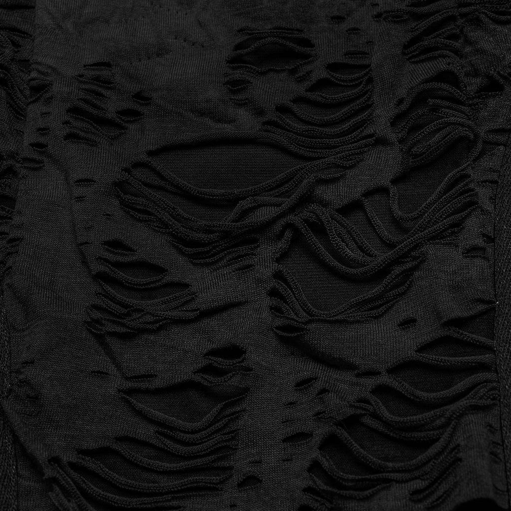 PUNK RAVE Women's Punk Ripped Eyelet Irregular Slip Dress Black