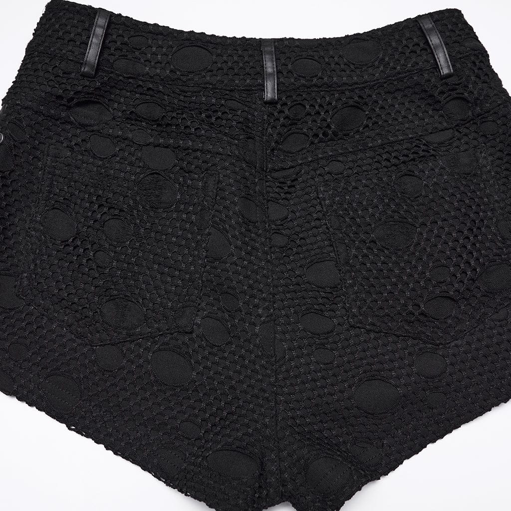 PUNK RAVE Women's Punk Ripped Mesh Lace-up Shorts