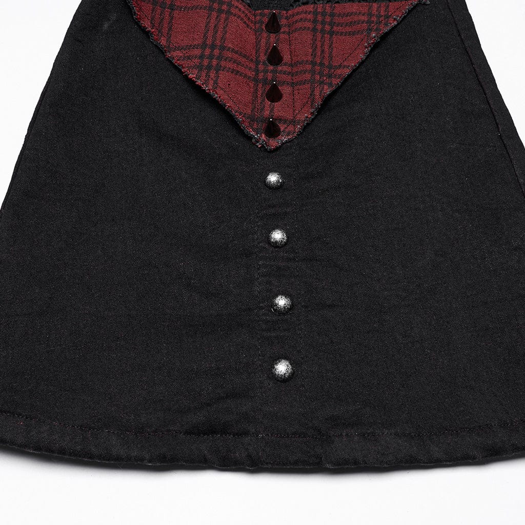 PUNK RAVE Women's Punk Ripped Mesh Splice Plaid Patch Flared Pants