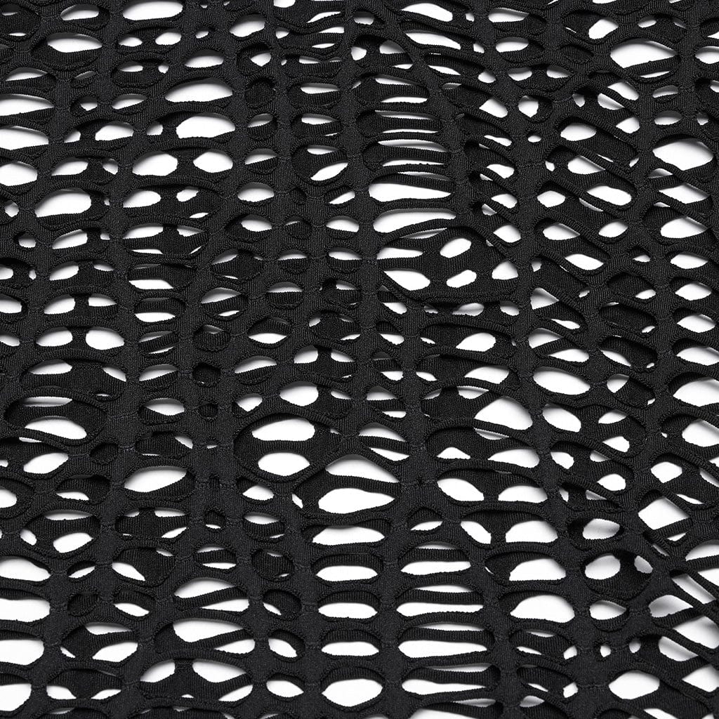 PUNK RAVE Women's Punk Ripped Sheer Mesh T-shirt