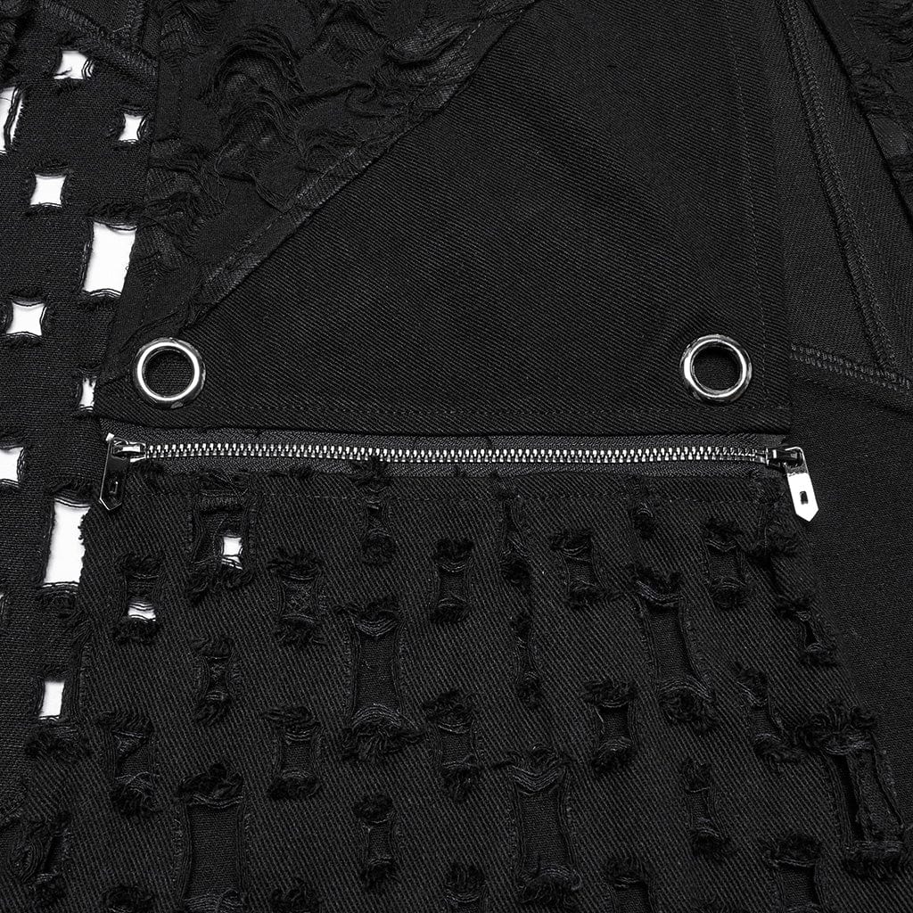 PUNK RAVE Women's Punk Ripped Side Slit Detachable Skirt