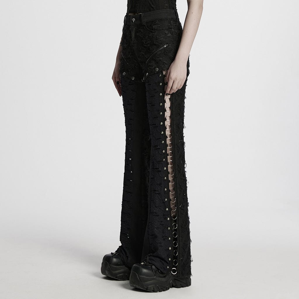 PUNK RAVE Women's Punk Ripped Split Detachable Pants