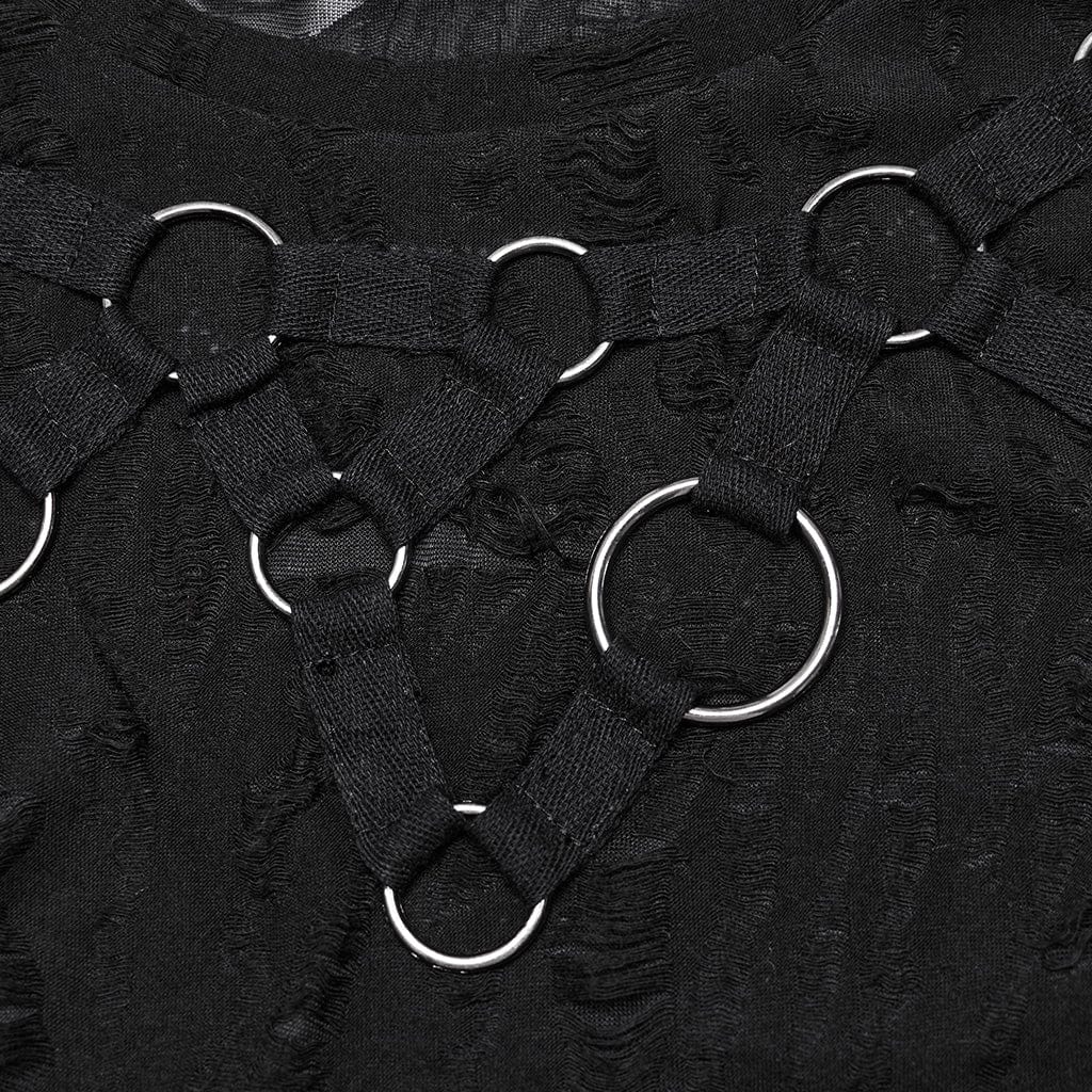 PUNK RAVE Women's Punk Ripped Strap Splice Tank Top