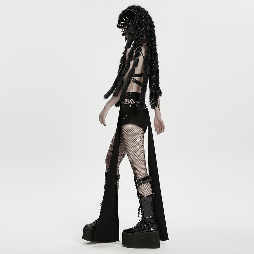 PUNK RAVE Women's Punk Rivet&Skull Fox-headed Braided Hood