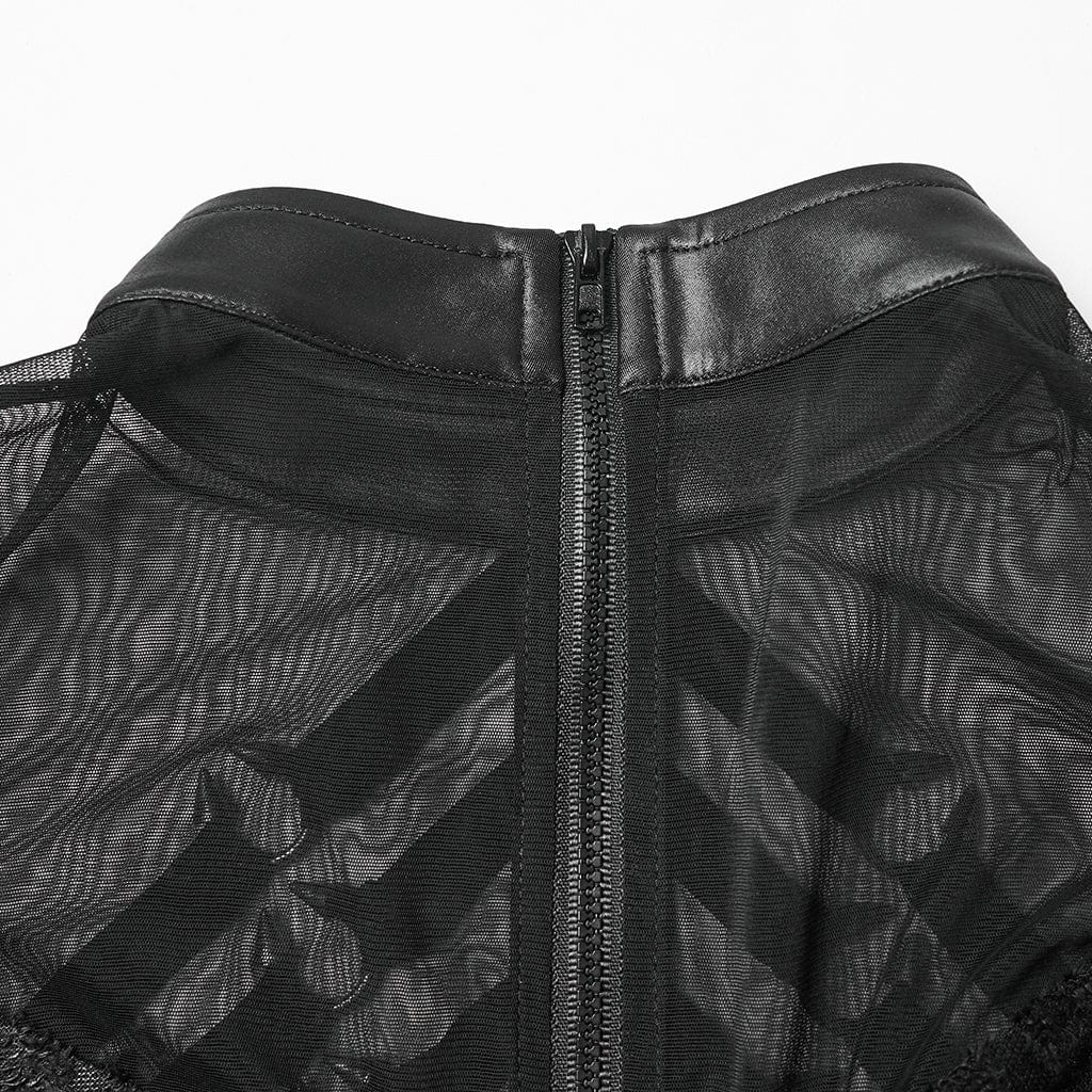 PUNK RAVE Women's Punk Rivet Strappy Long Sleeved Dress