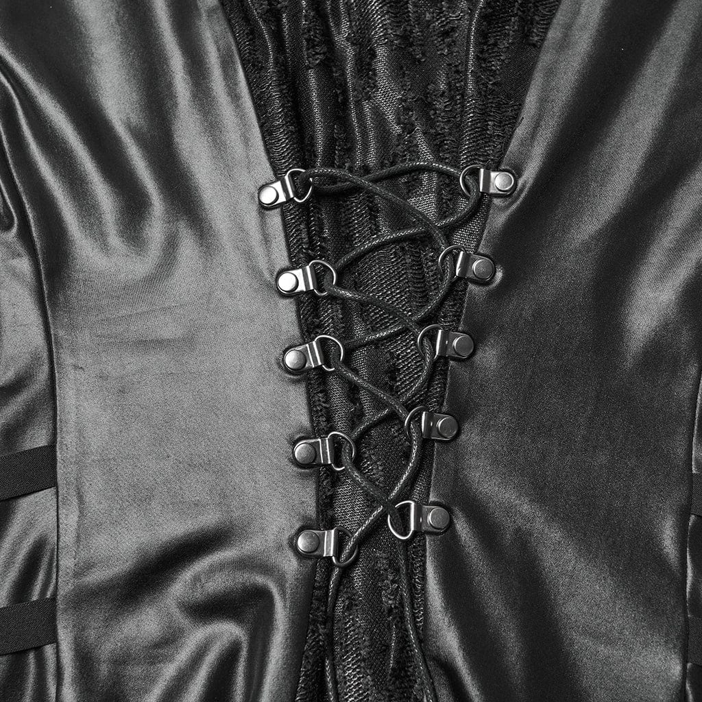 PUNK RAVE Women's Punk Rivet Strappy Long Sleeved Dress