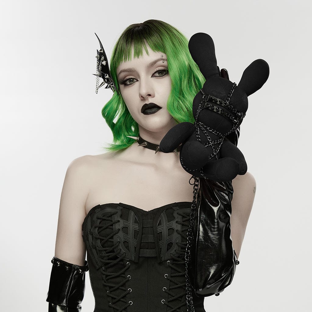 PUNK RAVE Women's Punk Rivets Chained Doll Black