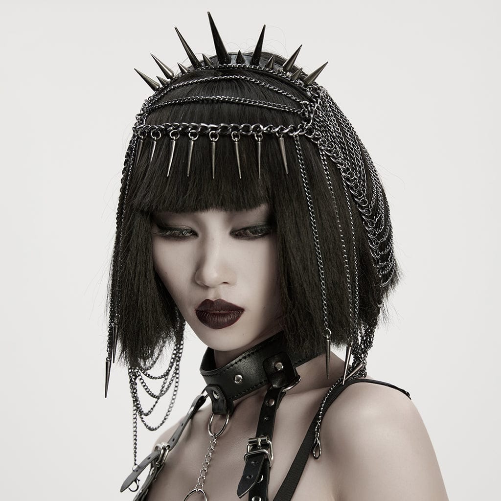 PUNK RAVE Women's Punk Rivets Chained Headwear