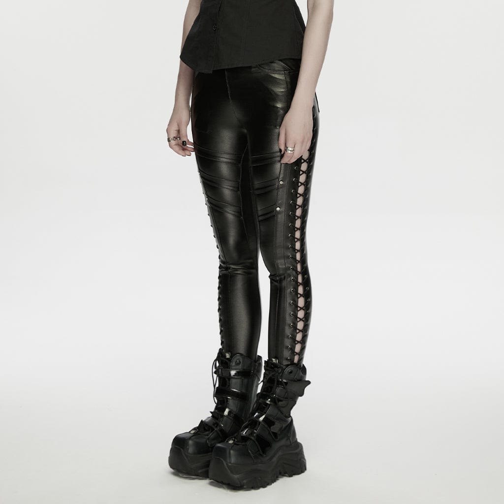 PUNK RAVE Women's Punk Rivets Drawstring Leggings