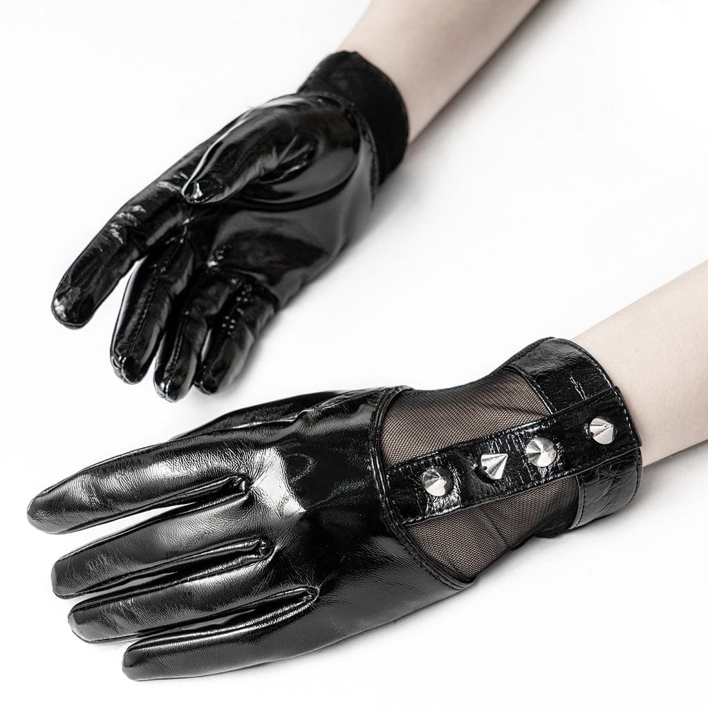 PUNK RAVE Women's Punk Rivets Faux Leather Gloves