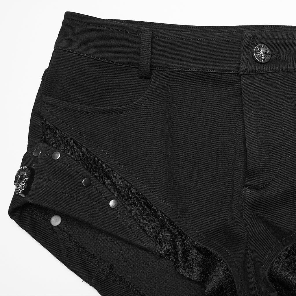 PUNK RAVE Women's Punk Rivets Skull Mesh Splice Short
