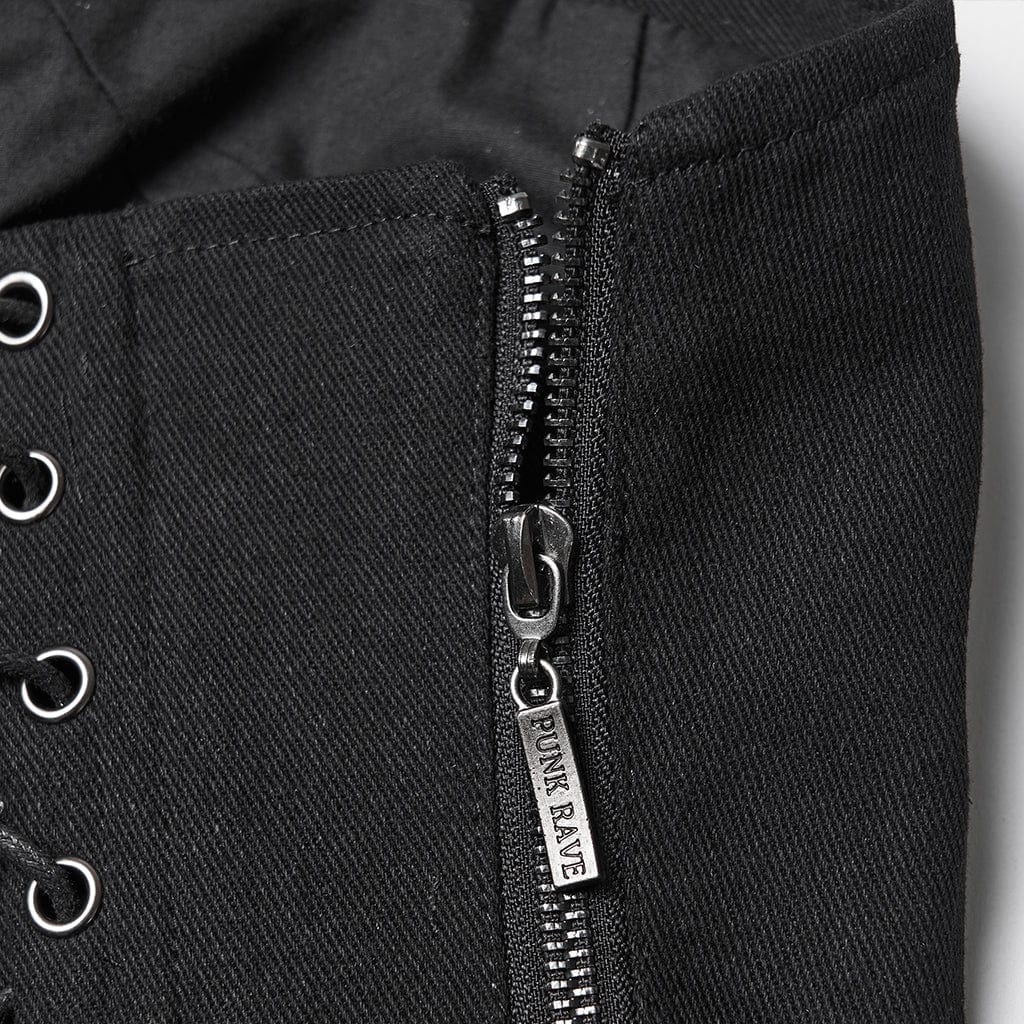 PUNK RAVE Women's Punk Ruched Lace-up Side Zipper Bustier