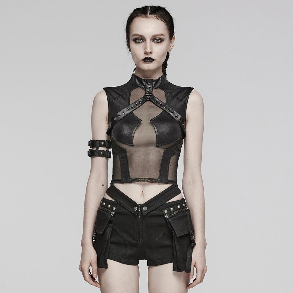 PUNK RAVE Women's Punk Sheer Eyelet Vest