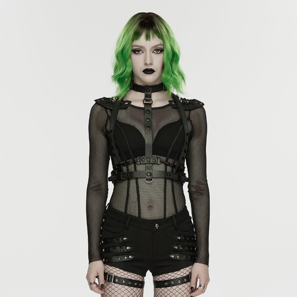 PUNK RAVE Women's Punk Skeleton Chained Harness Black-Green