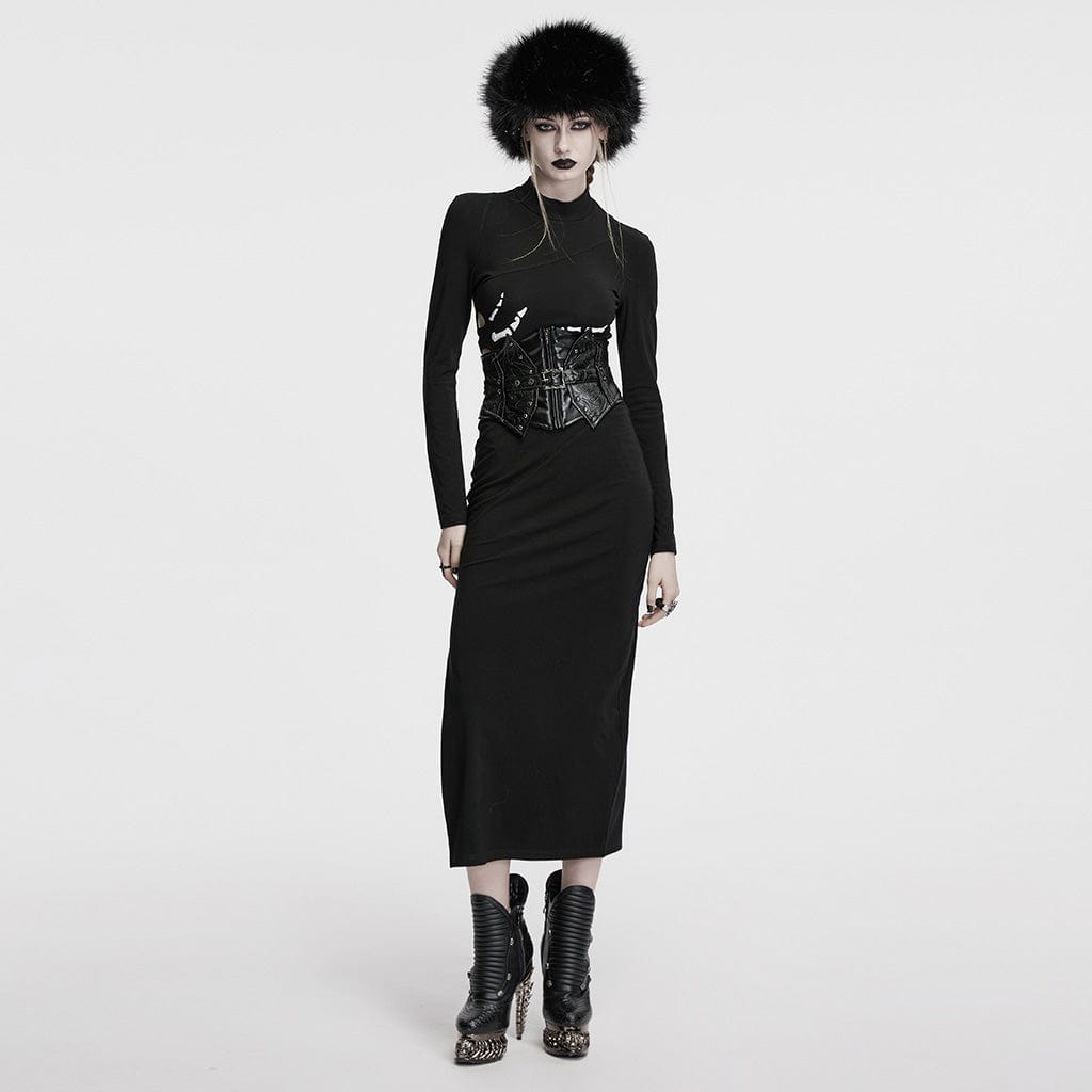 PUNK RAVE Women's Punk Skull Mesh Plush Splice Faux Leather Hat