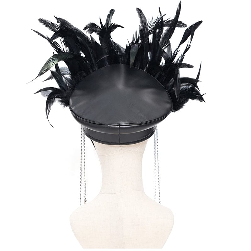 PUNK RAVE Women's Punk Skull Plumed Chain Hat