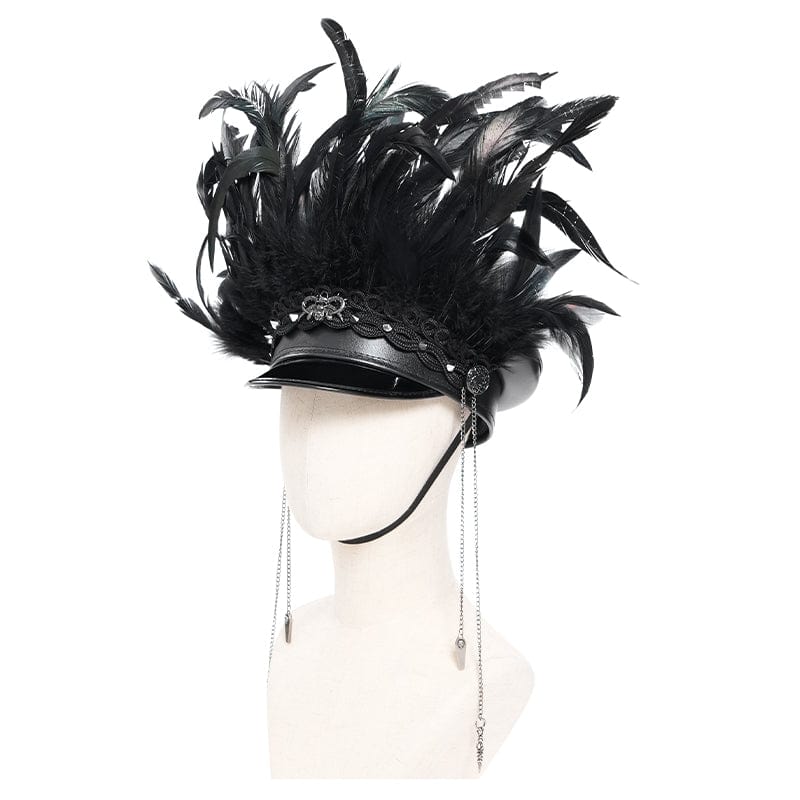PUNK RAVE Women's Punk Skull Plumed Chain Hat