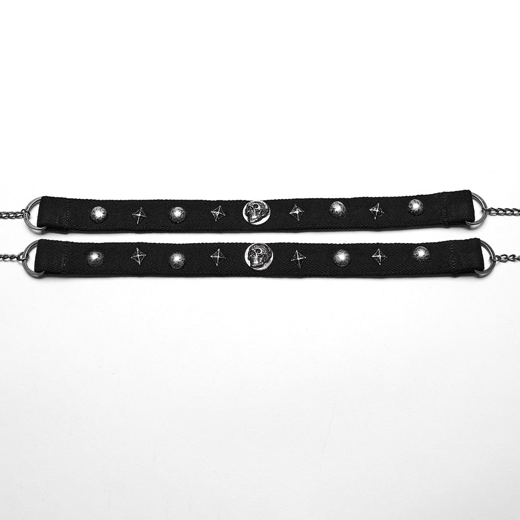 PUNK RAVE Women's Punk Skull Rivets Double Strap Choker