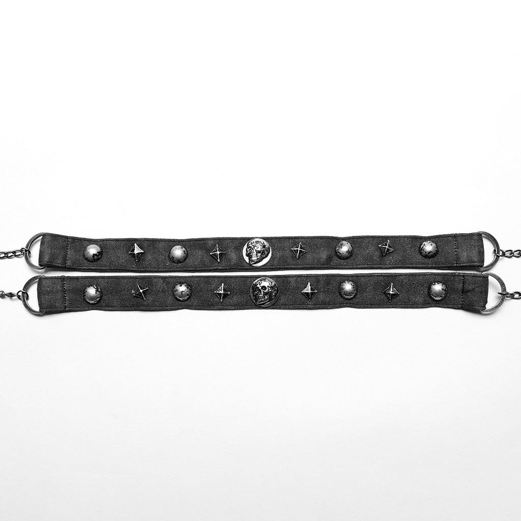 PUNK RAVE Women's Punk Skull Rivets Double Strap Choker