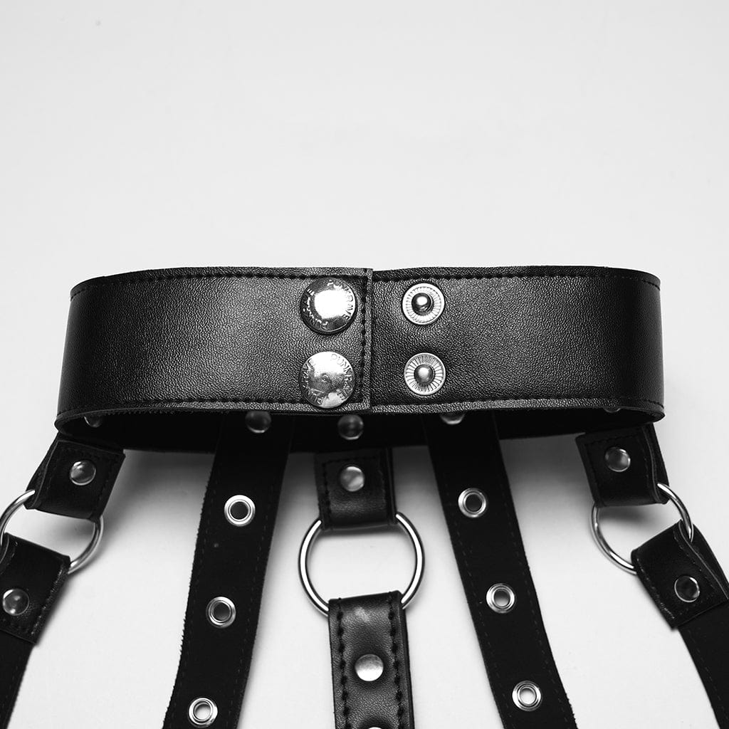 PUNK RAVE Women's Punk Skull&Rivets Hollow-out Faux Leather Body Harness