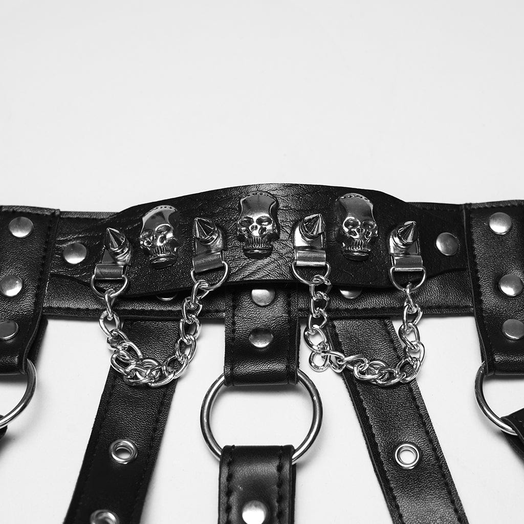 PUNK RAVE Women's Punk Skull&Rivets Hollow-out Faux Leather Body Harness
