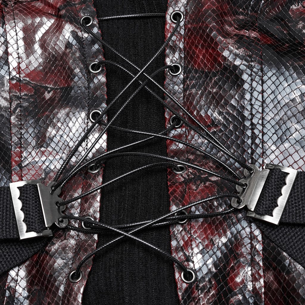 PUNK RAVE Women's Punk Snake Printed Lace-up Overbust Corset