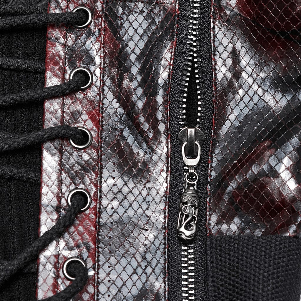 PUNK RAVE Women's Punk Snake Printed Lace-up Overbust Corset