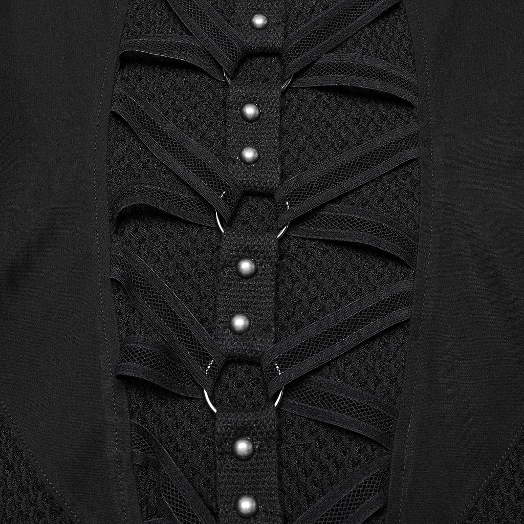 PUNK RAVE Women's Punk Strap Mesh Splice Sheer Dress with Hood