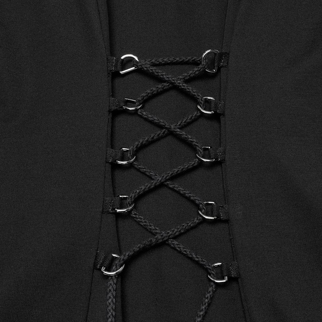 PUNK RAVE Women's Punk Strap Mesh Splice Sheer Dress with Hood