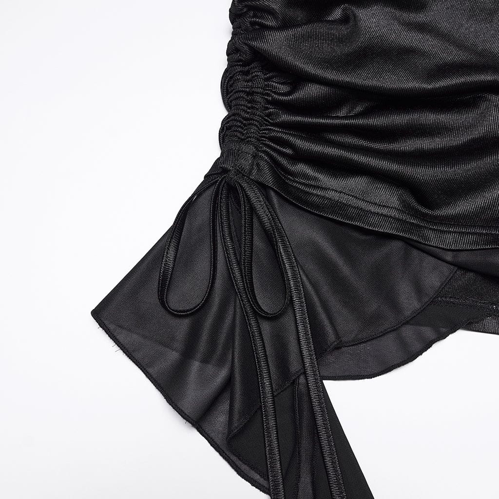 PUNK RAVE Women's Punk Streamer Drawstring Ruched Shorts