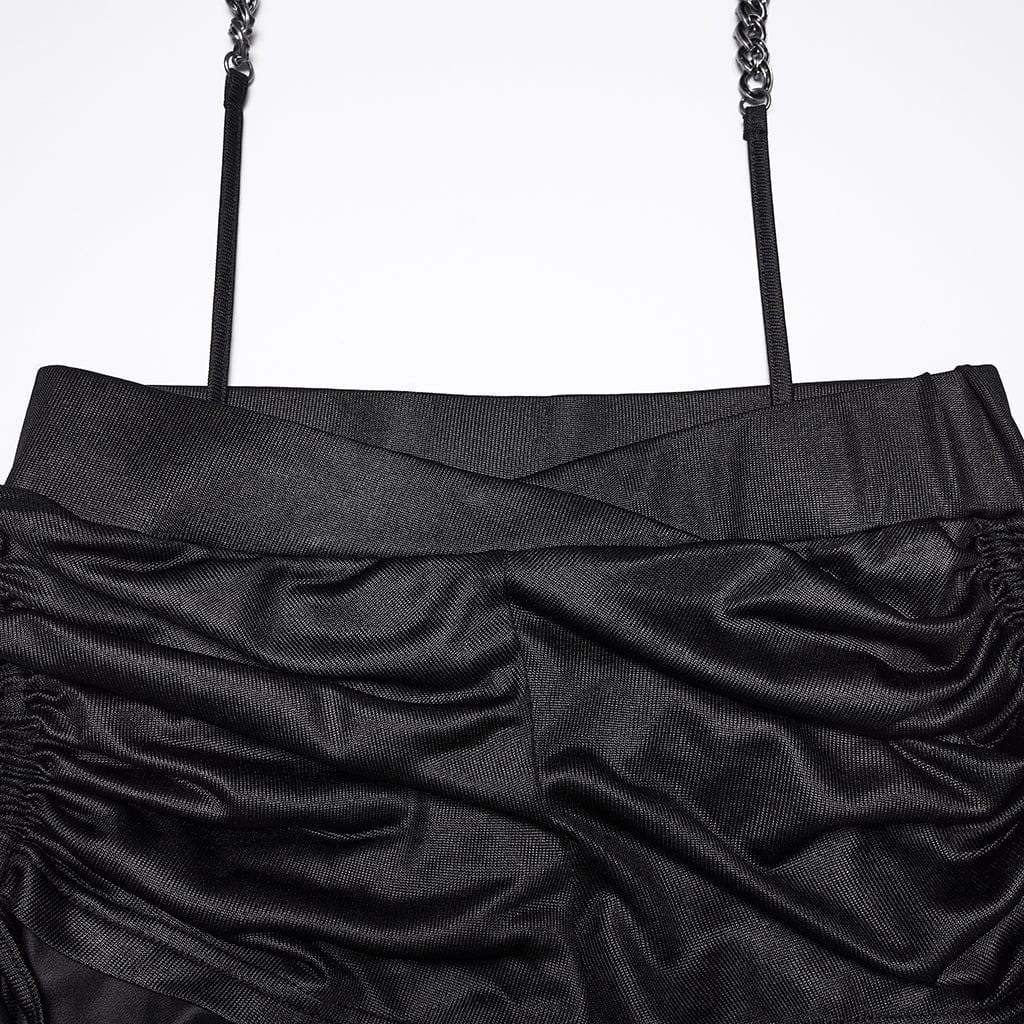 PUNK RAVE Women's Punk Streamer Drawstring Ruched Shorts