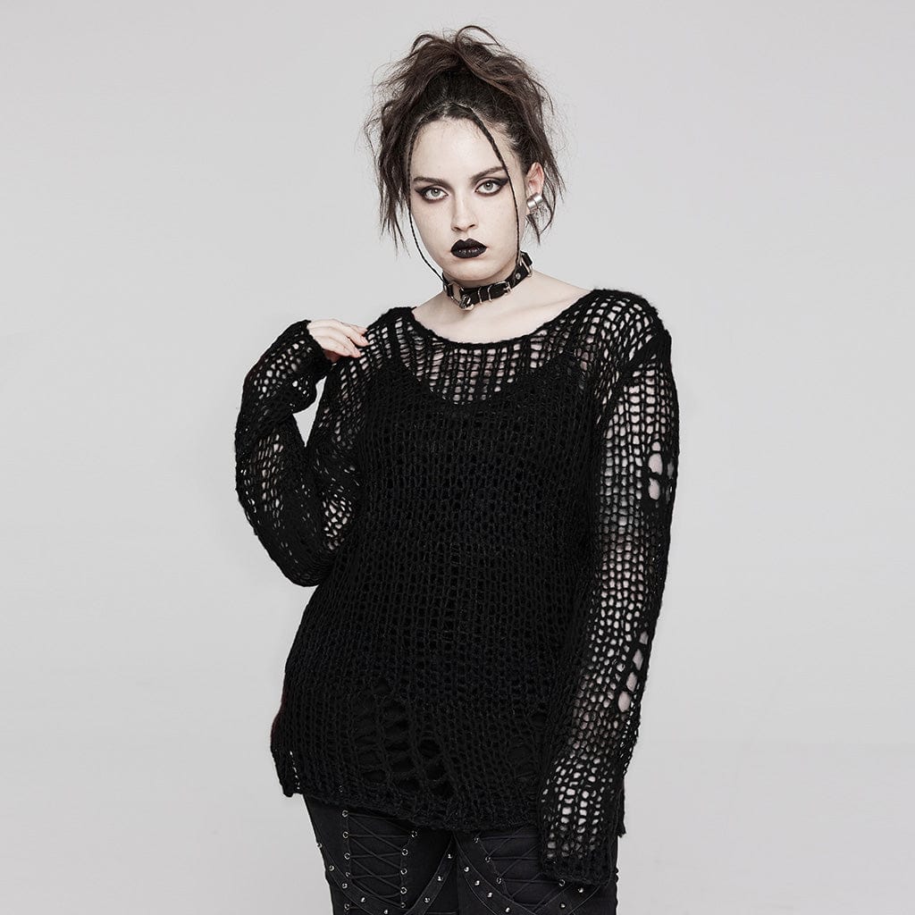 PUNK RAVE Women's Punk Striped Knitted Sweater