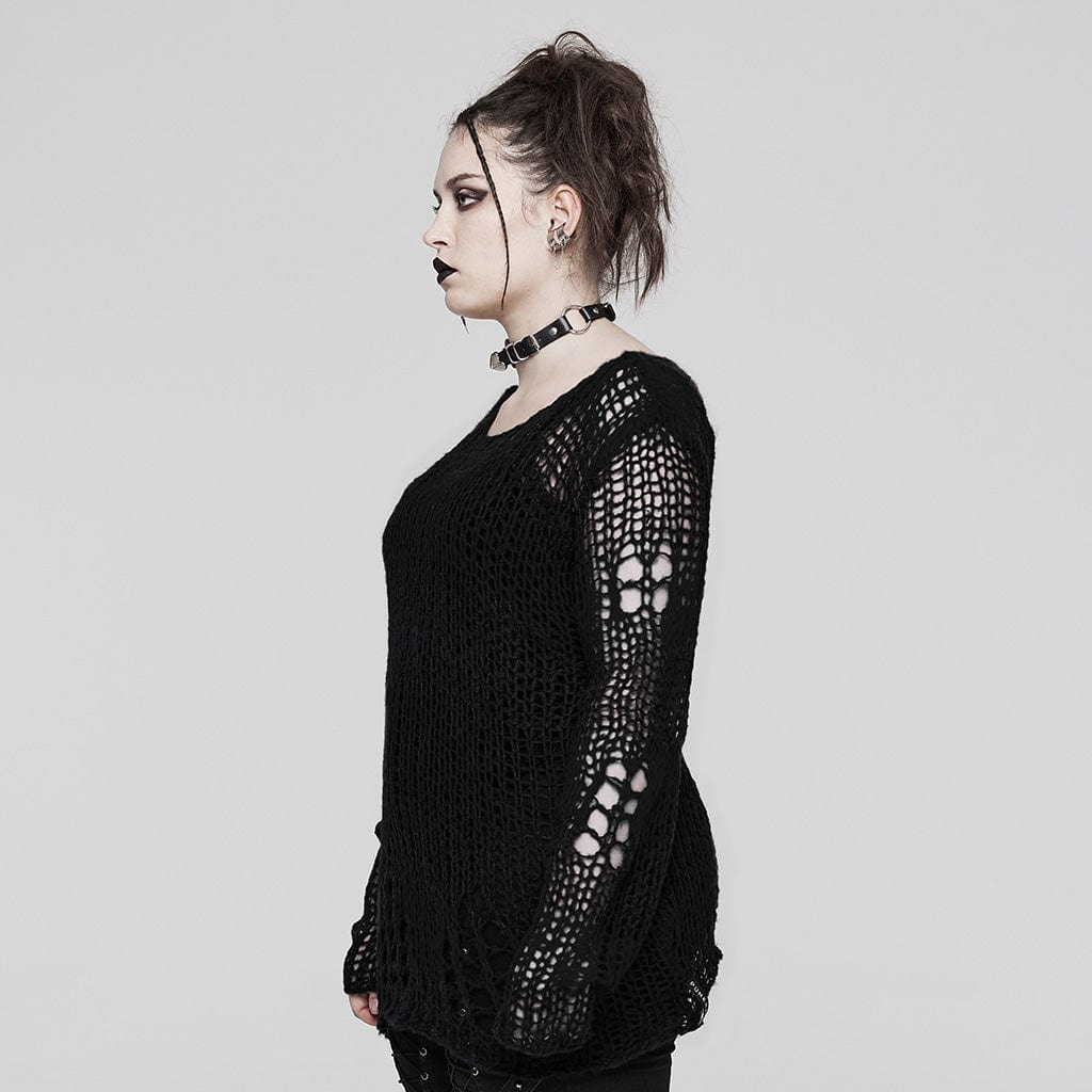 PUNK RAVE Women's Punk Striped Knitted Sweater