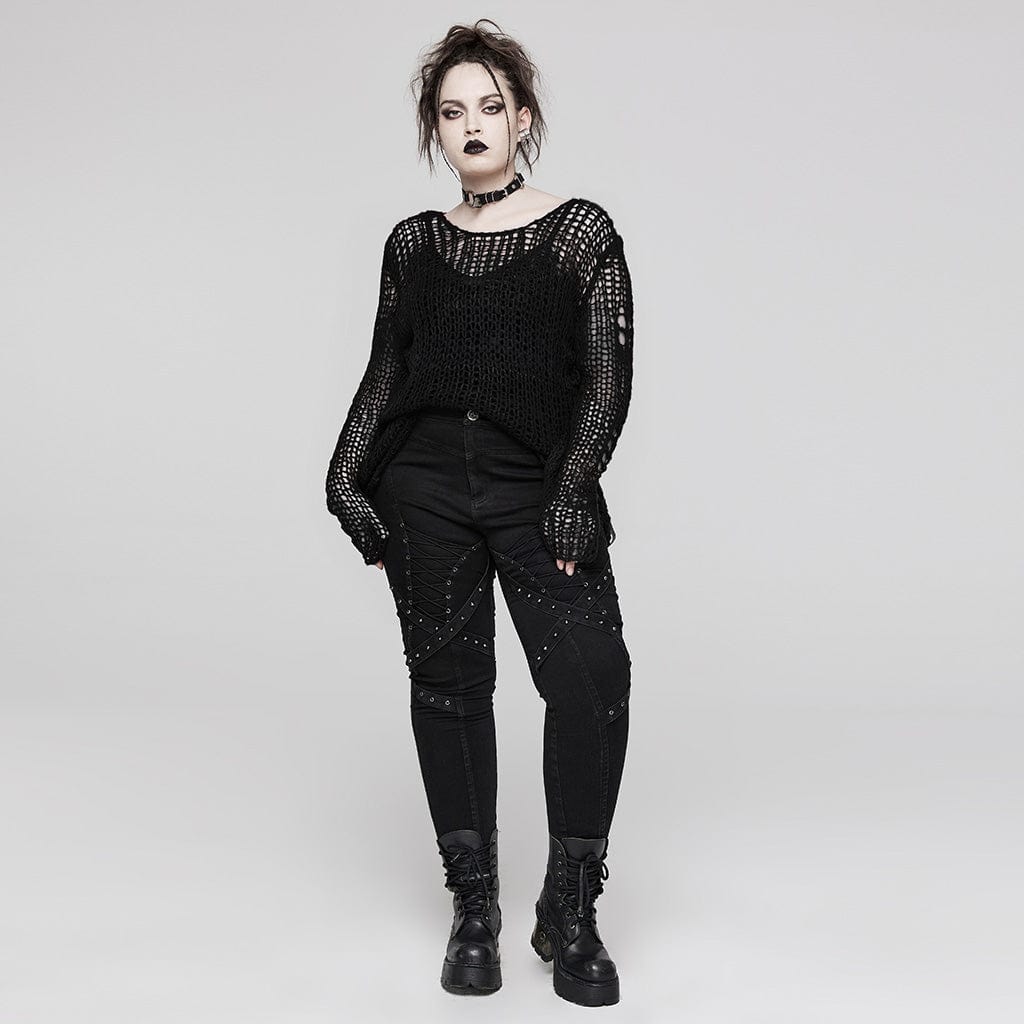 PUNK RAVE Women's Punk Striped Knitted Sweater