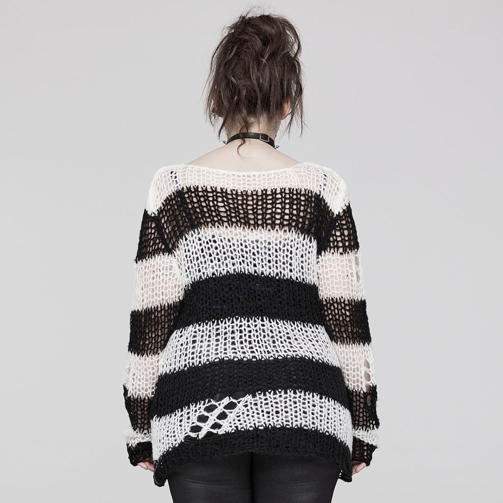 PUNK RAVE Women's Punk Striped Knitted Sweater