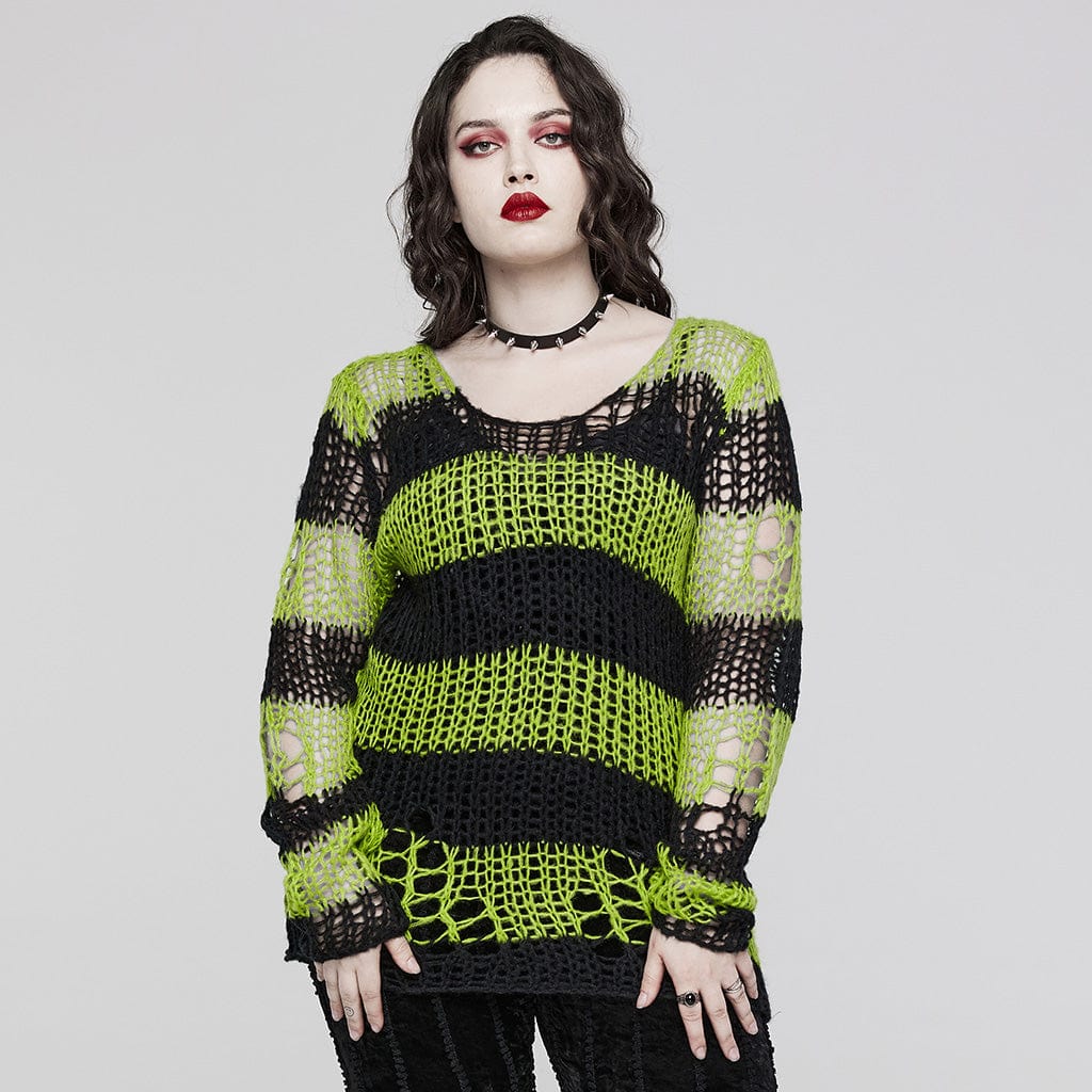 PUNK RAVE Women's Punk Striped Knitted Sweater